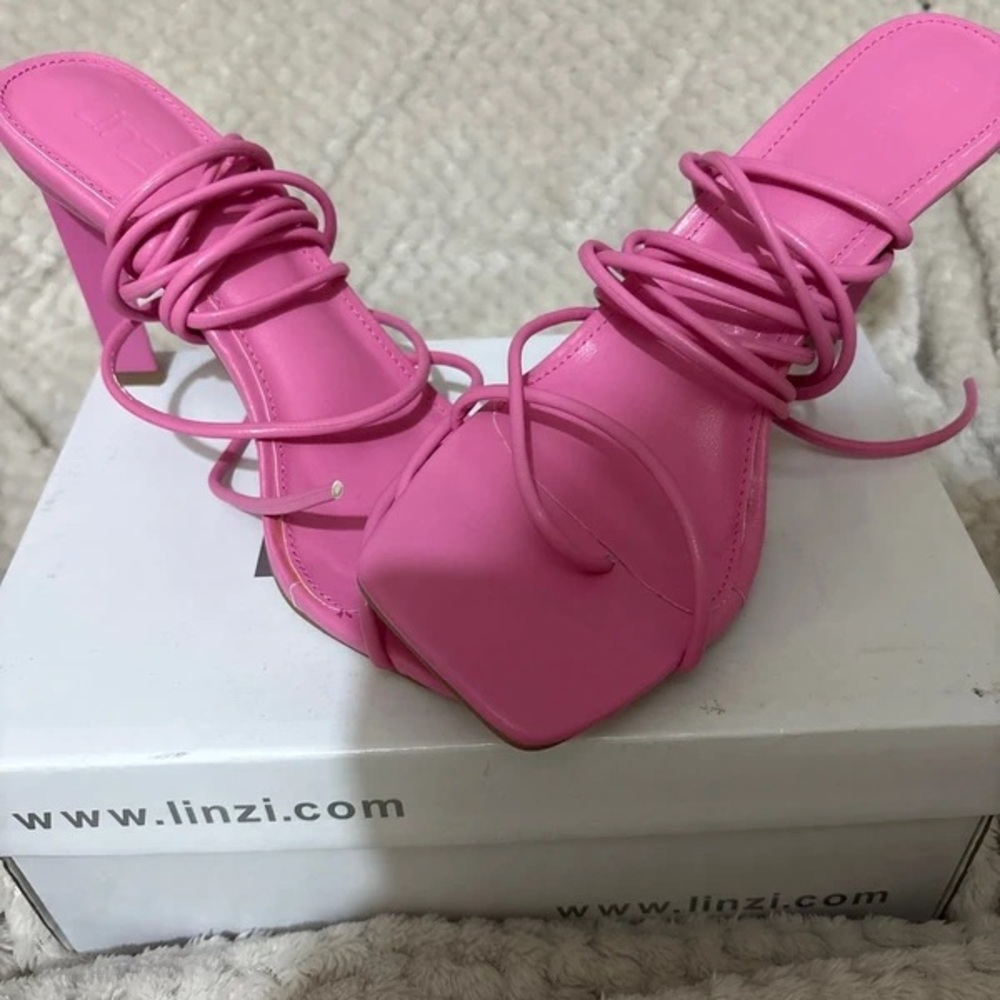 Pink Lace-Up Women's Heels